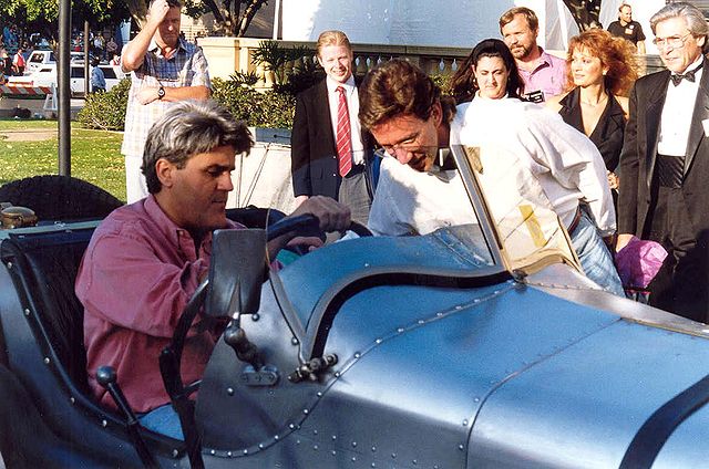 Tim Allen and Jay Leno check out a vintage car at the 45th Emmy Awards. Photograph by Alan Light.
