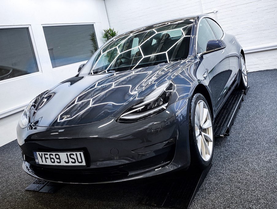 Stealth mode Tesla Model 3 Full Colour Change in 3m Satin Dark Grey
