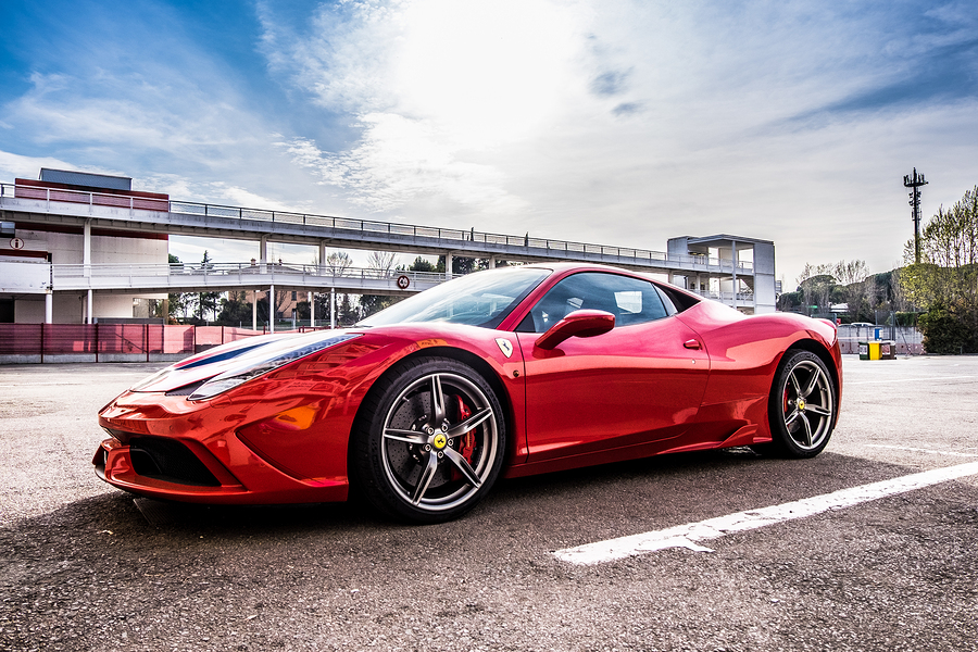  Ferrari 458 supercar parked at Circuit de Catalunya in Barcelona Spain