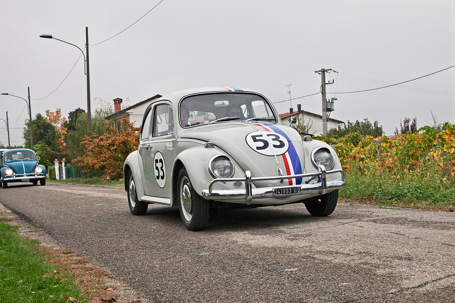 vintage Volkswagen Type 1 Beetle Herbie of the sixties in classic car rally "Battesimo dell aria" on november 4, 2018 in Lugo, RA, Italy