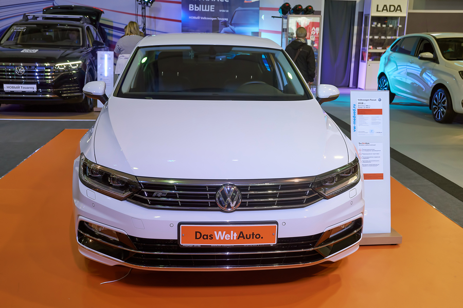 Krasnoyarsk, Russia - September 22, 2018: Exhibition MOTOR EXPO SHOW car Volkswagen Passat. Front view.
