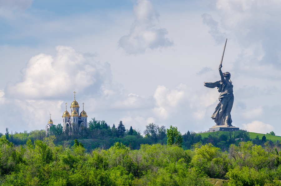 A part of Mamaev Kurgan and Motherland monument in Volgograd, Stalingrad, Russia (February 23, May 9).